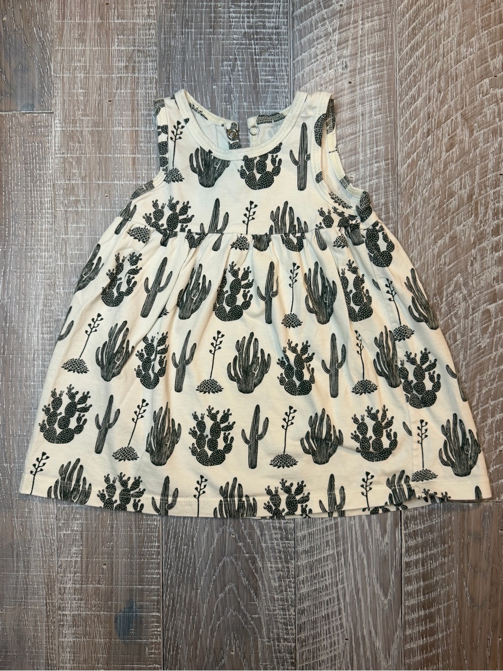 Winter Water Factory 100% Organic Cotton Dress Cream with Black Cactus Print